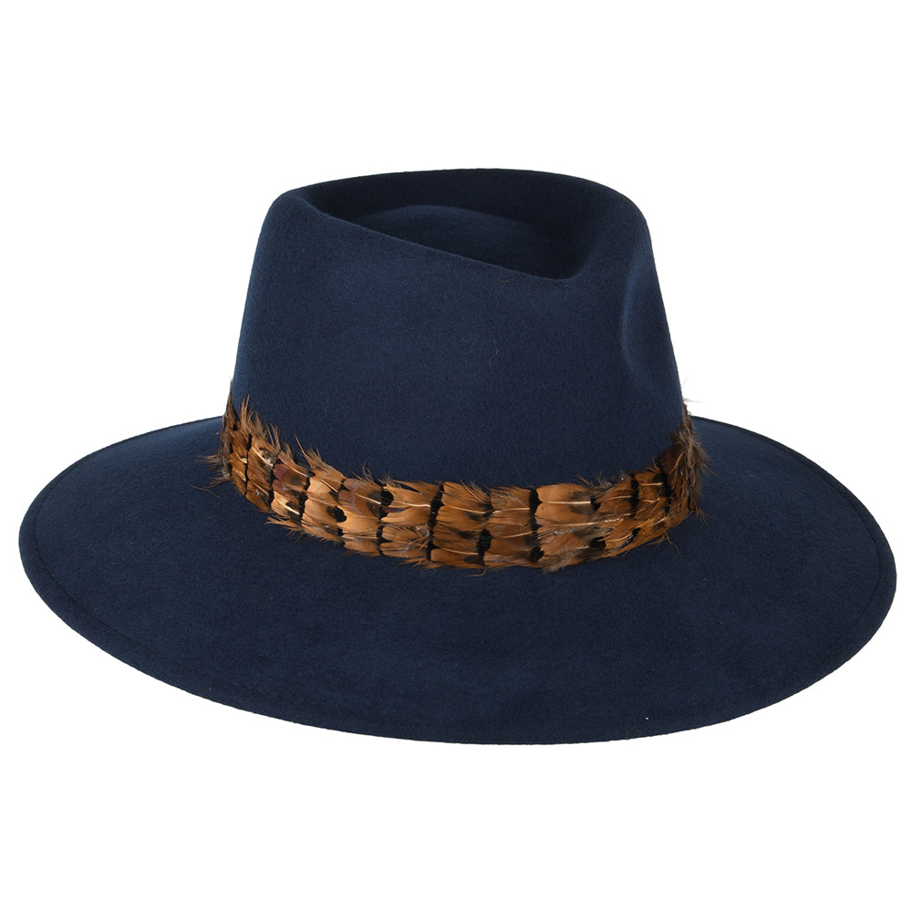 Chapeau Fedora Hydrofuge avec Plume bleu marine FAILSWORTH