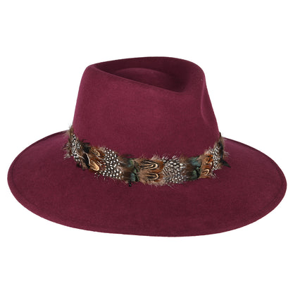 Chapeau Fedora Hydrofuge avec Plume vin FAILSWORTH
