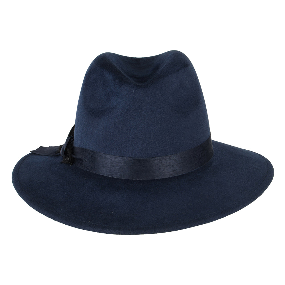 Chapeau Fedora en Laine Feutrée Hydrofuge avec Plume bleu marine FAILSWORTH
