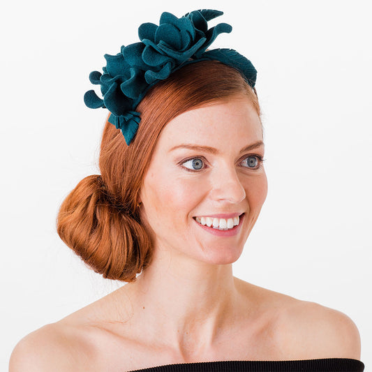 Bandeau Floral en Laine Feutrée bleu sarcelle FAILSWORTH