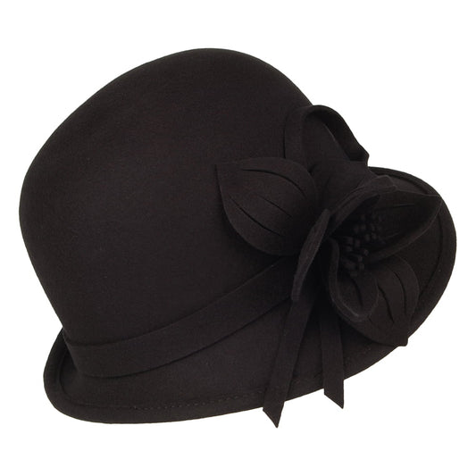 Chapeau Cloche en Laine Feutrée avec Fleur noir FAILSWORTH