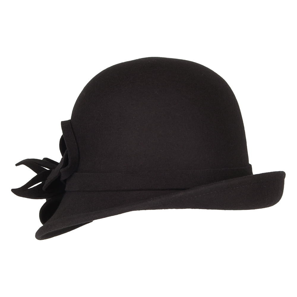 Chapeau Cloche en Laine Feutrée avec Fleur noir FAILSWORTH