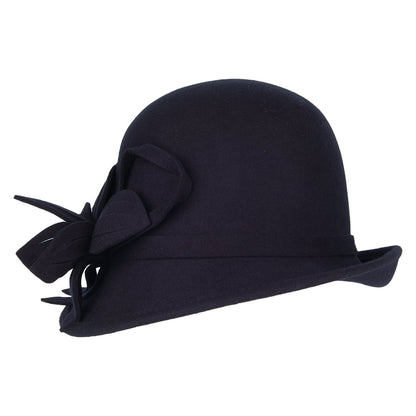 Chapeau Cloche en Laine Feutrée avec Fleur bleu marine FAILSWORTH