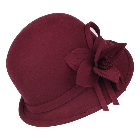 Chapeau Cloche en Laine Feutrée avec Fleur bordeaux FAILSWORTH
