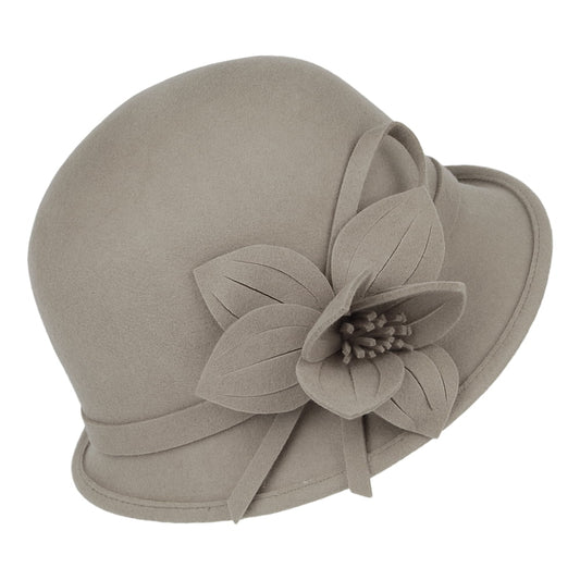 Chapeau Cloche en Laine Feutrée avec Fleur latte FAILSWORTH