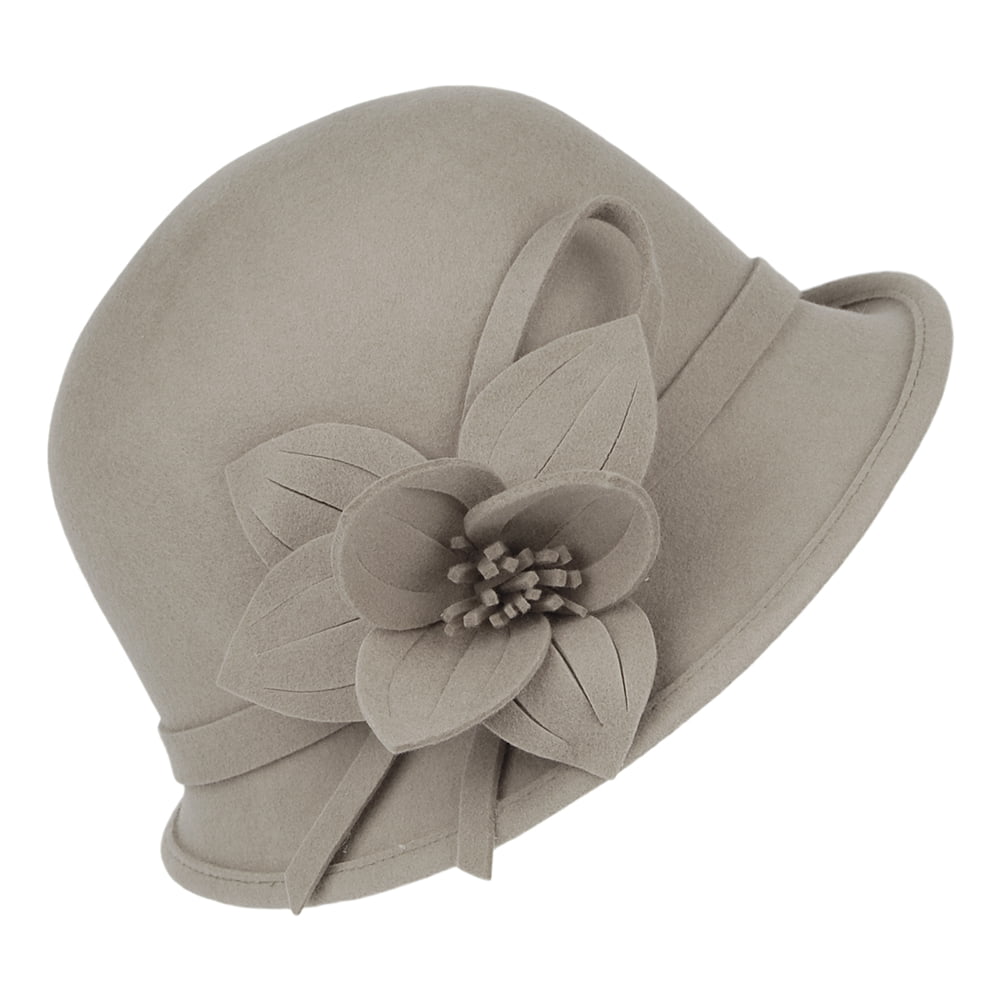 Chapeau Cloche en Laine Feutrée avec Fleur latte FAILSWORTH