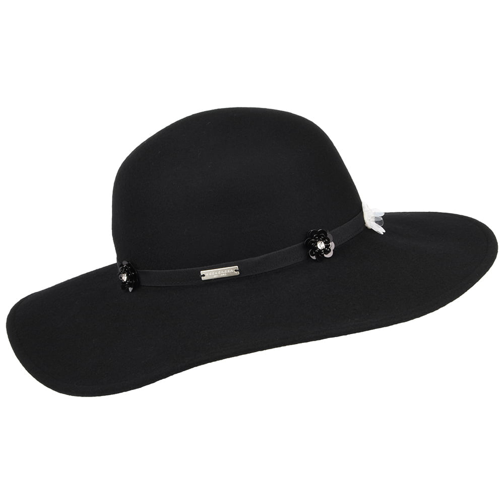 Chapeau Capeline à Fleur en Laine Feutrée noir SEEBERGER