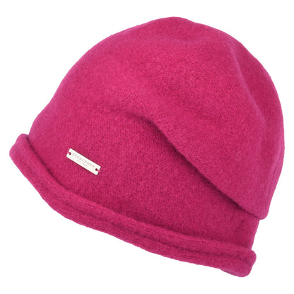 Chapeau Cloche en Laine Vierge Bouillie avec Nœud groseille SEEBERGER