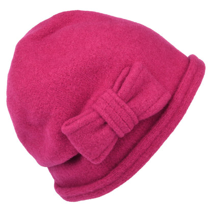 Chapeau Cloche en Laine Vierge Bouillie avec Nœud groseille SEEBERGER