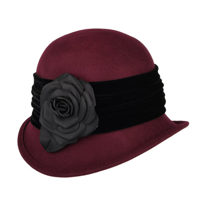 Chapeau Cloche en Laine Feutrée avec Fleur bordeaux SCALA