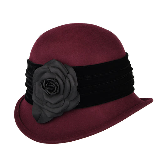 Chapeau Cloche en Laine Feutrée avec Fleur bordeaux SCALA