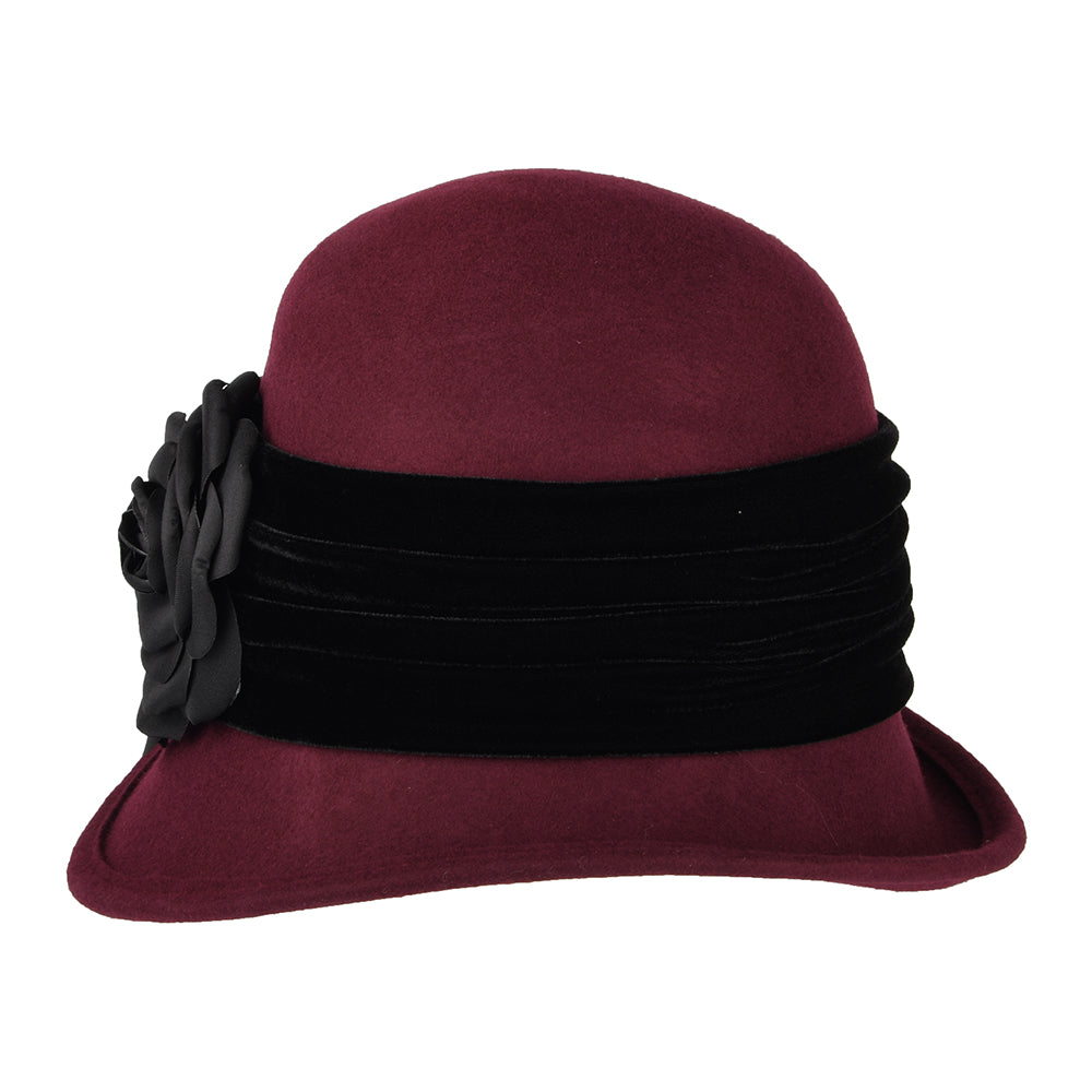 Chapeau Cloche en Laine Feutrée avec Fleur bordeaux SCALA