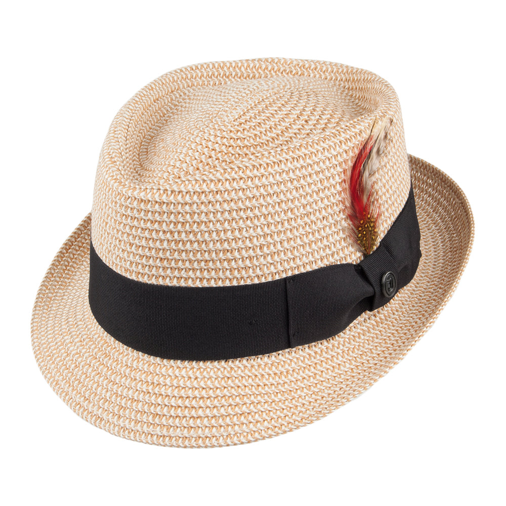 Chapeau Pork Pie Diamond Crown en Paille Toyo Tressée naturel JAXON & JAMES
