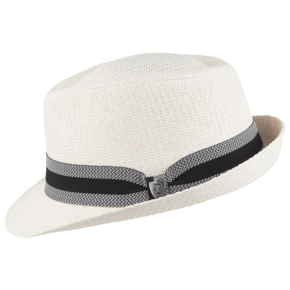 Chapeau Trilby en Paille Toyo Mate avec Bandeau à Rayures ivoire DORFMAN PACIFIC