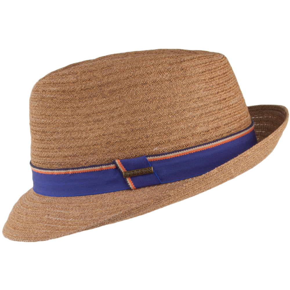 Chapeau Trilby en Paille Toyo Player marron avec Bandeau à Rayures STETSON