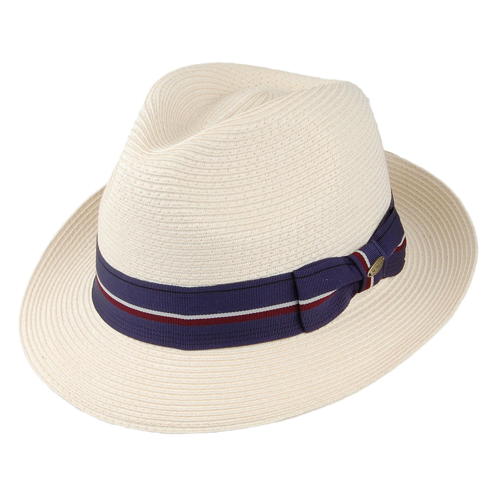 Chapeau Fedora en Paille Toyo Tressage Fin Drums naturel-indigo SCALA