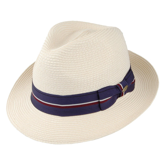 Chapeau Fedora en Paille Toyo Tressage Fin Drums naturel-indigo SCALA