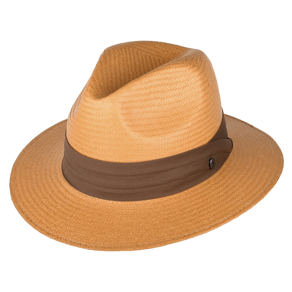 Chapeau Fedora Safari en Paille Toyo beige sable avec Bandeau marron JAXON & JAMES