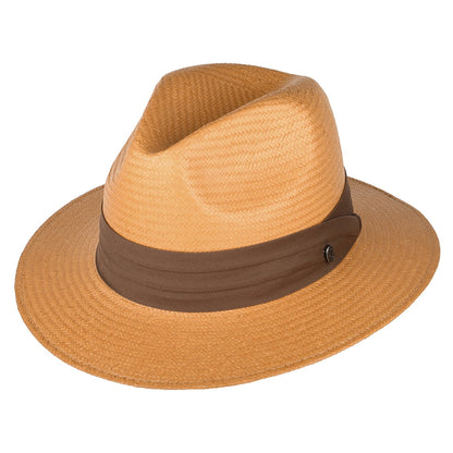 Chapeau Fedora Safari en Paille Toyo beige sable avec Bandeau marron JAXON & JAMES