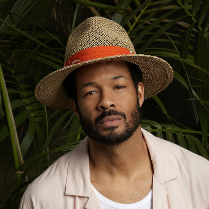 Chapeau Fedora en Jonc de Mer Aloha naturel-orange BRIXTON