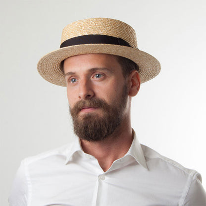 Chapeau Canotier en Paille avec Bandeau Noir naturel JAXON & JAMES