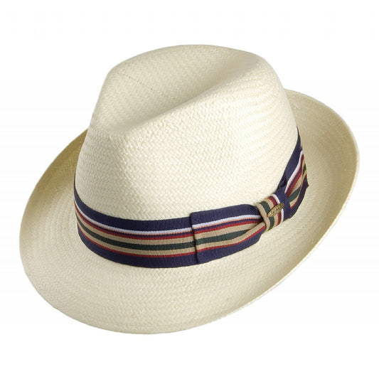 Chapeau Fedora en Paille Toyo avec Bandeau à Rayures ivoire SCALA