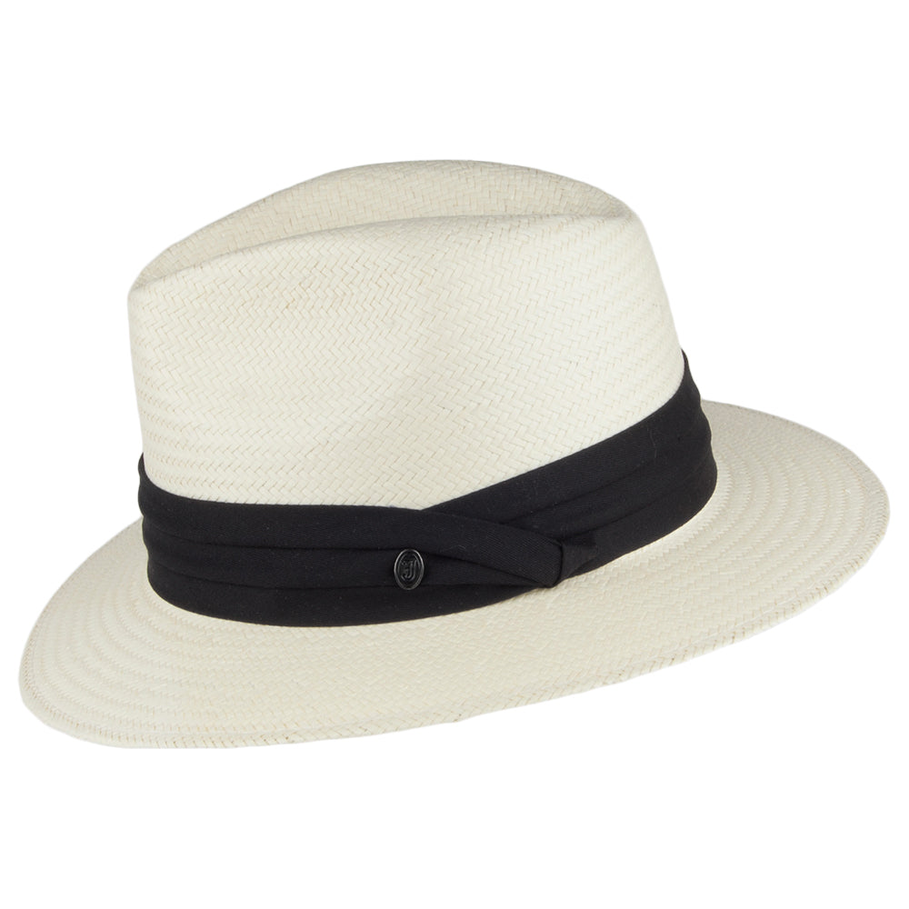 Chapeau Fedora Safari en Paille Toyo ivoire avec Bandeau noir JAXON & JAMES