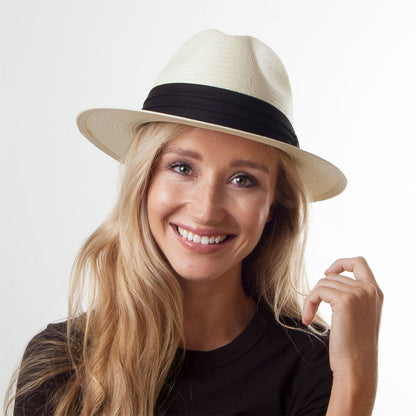 Chapeau Fedora Safari en Paille Toyo ivoire avec Bandeau noir JAXON & JAMES