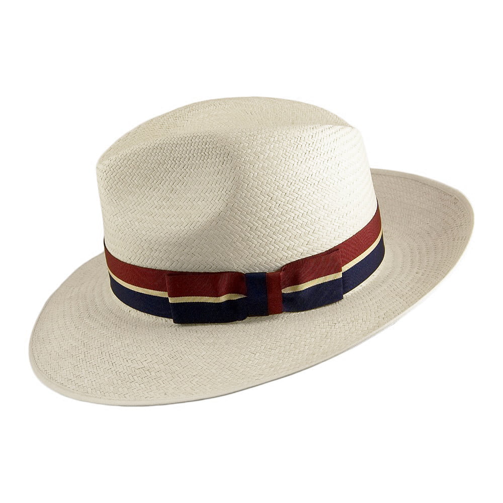 Chapeau Fedora Panama à Bord Rabattable naturel avec Bandeau à Rayures OLNEY