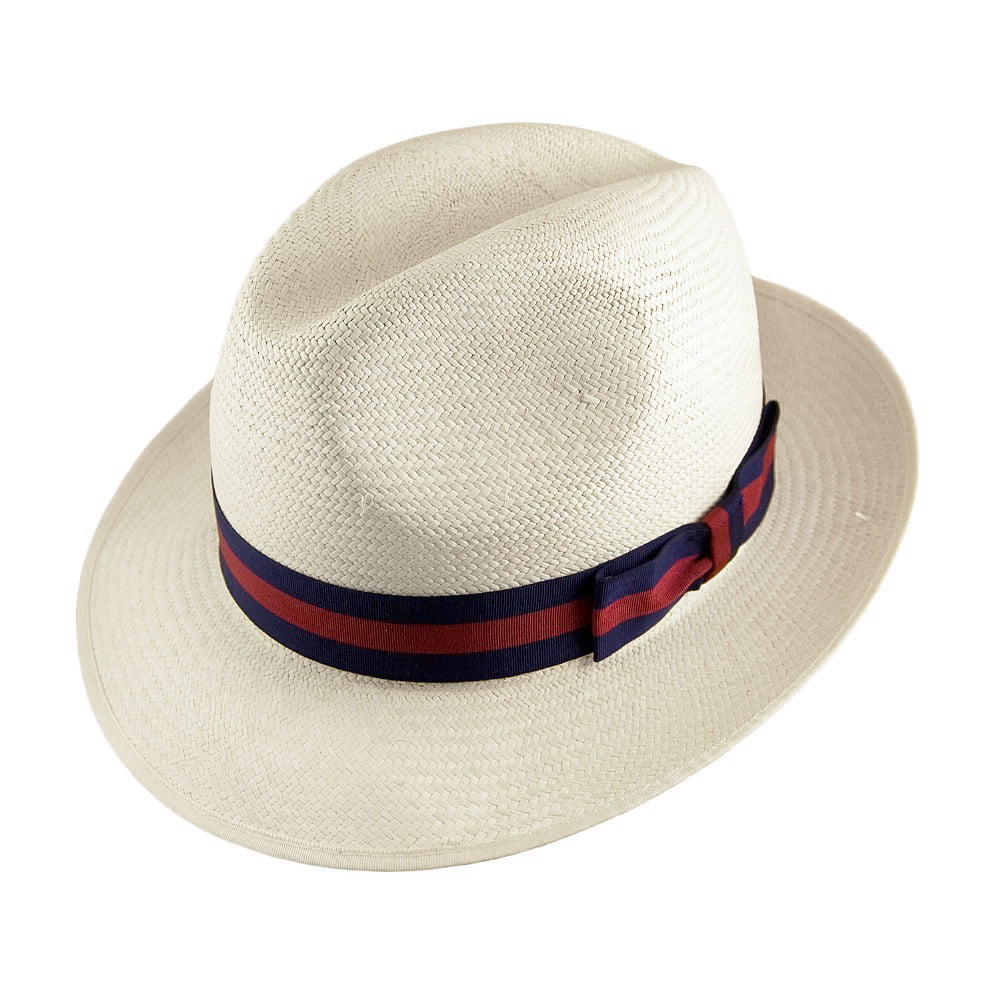 Chapeau Fedora Panama Excellent naturel avec Bandeau Rayé OLNEY