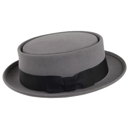 Chapeau Pork Pie en Fourrure Feutrée Monk gris clair CHRISTYS