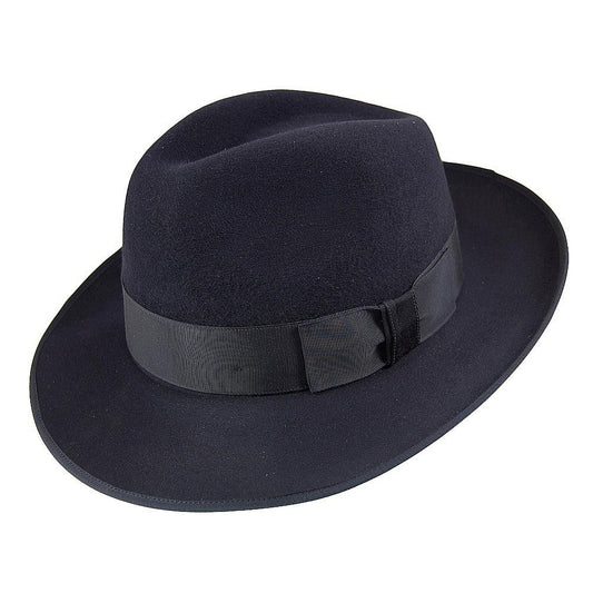 Chapeau Fedora en Fourrure Feutrée Gangster bleu marine CHRISTYS