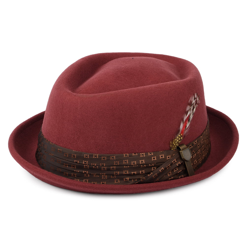 Chapeau Pork Pie en Laine Feutrée Stout rouge brique BRIXTON