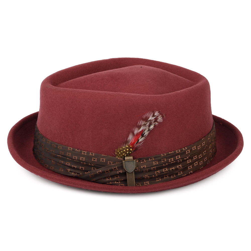 Chapeau Pork Pie en Laine Feutrée Stout rouge brique BRIXTON
