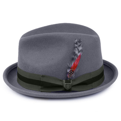 Chapeau Trilby en Laine Feutrée avec Bandeau à Rayures Gain gris BRIXTON