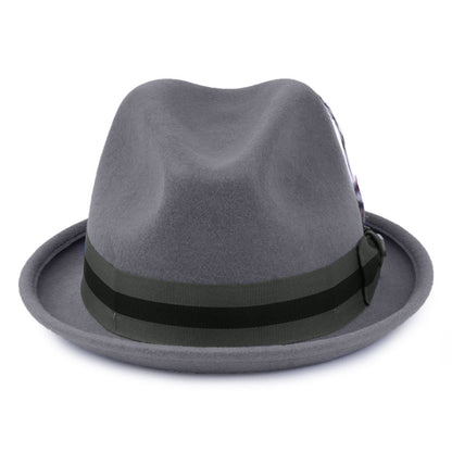 Chapeau Trilby en Laine Feutrée avec Bandeau à Rayures Gain gris BRIXTON