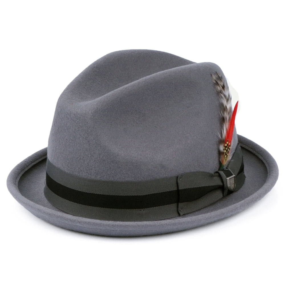 Chapeau Trilby en Laine Feutrée avec Bandeau à Rayures Gain gris BRIXTON