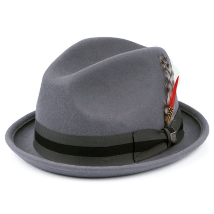 Chapeau Trilby en Laine Feutrée avec Bandeau à Rayures Gain gris BRIXTON