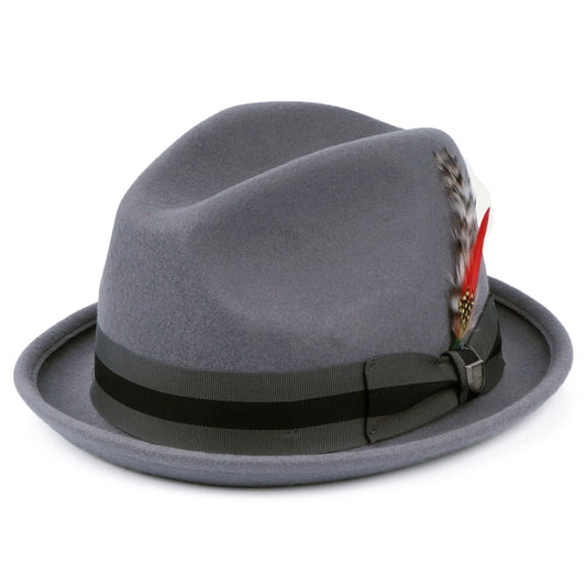 Chapeau Trilby en Laine Feutrée avec Bandeau à Rayures Gain gris BRIXTON
