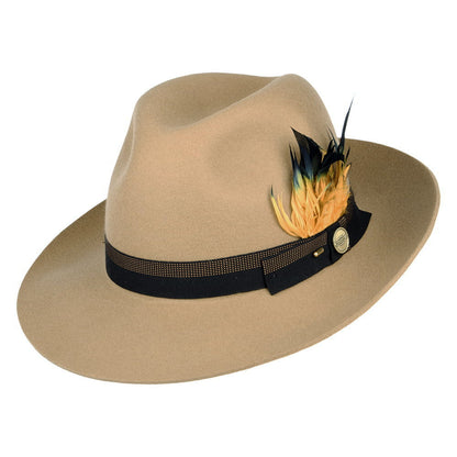 Chapeau Fedora en Laine Feutrée avec Plumes Grosvenor camel CHRISTYS