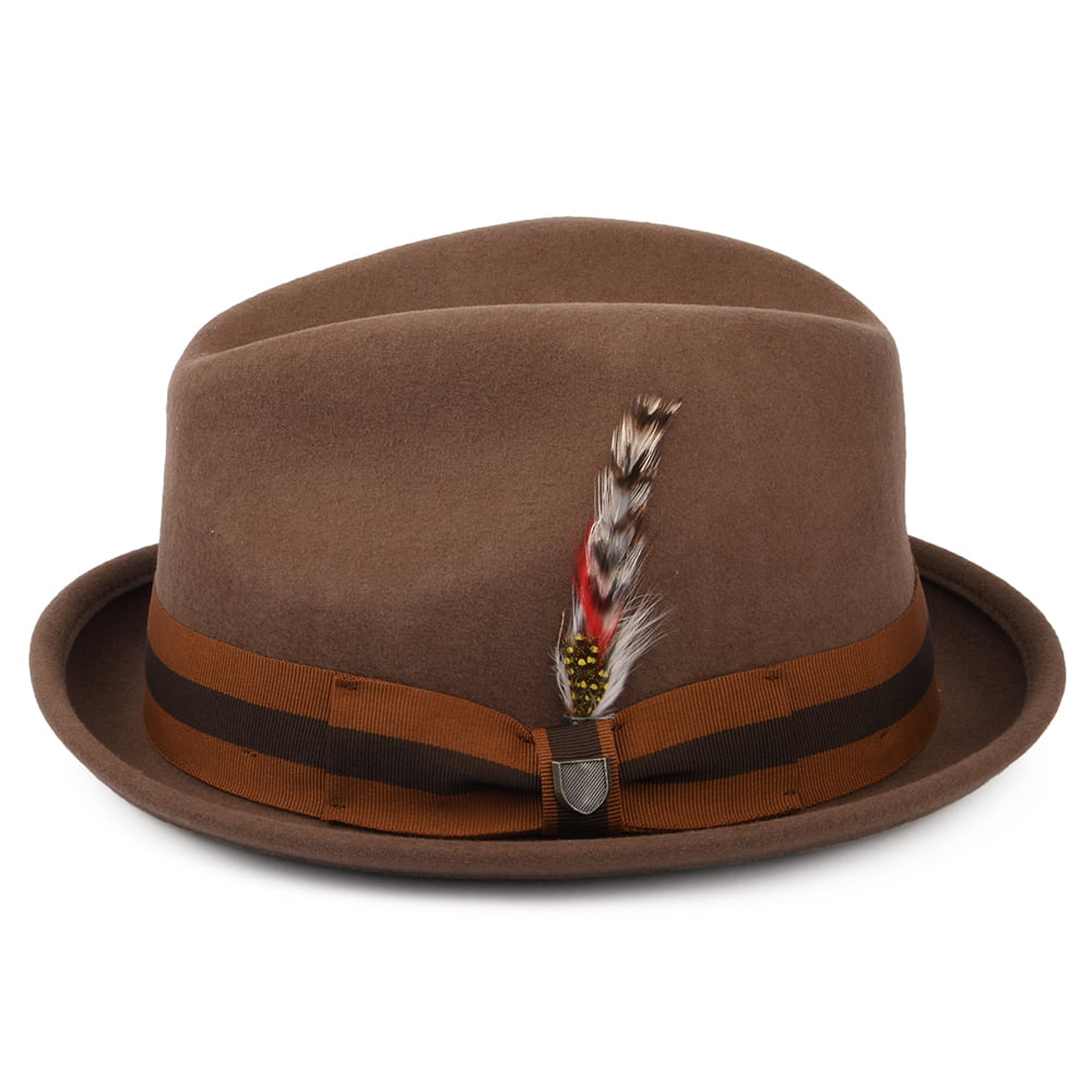 Chapeau Trilby en Laine Feutrée avec Bandeau à Rayures Gain camel BRIXTON