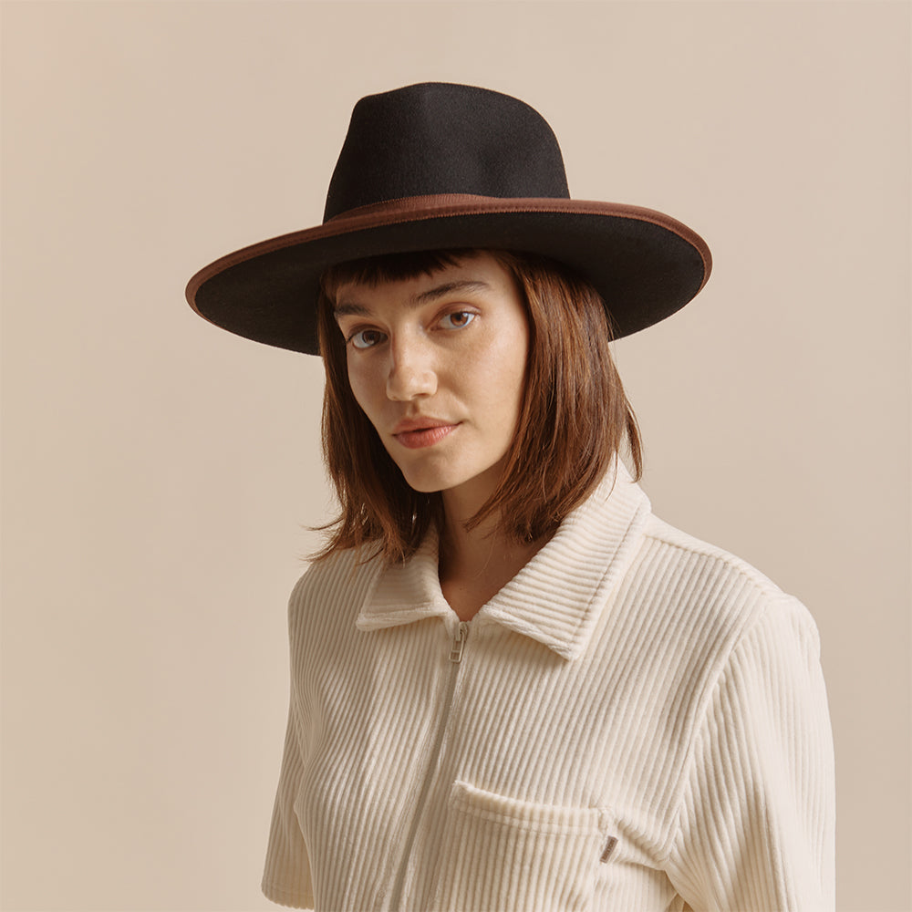 Chapeau Fedora en Laine Feutrée Reno noir-marron BRIXTON