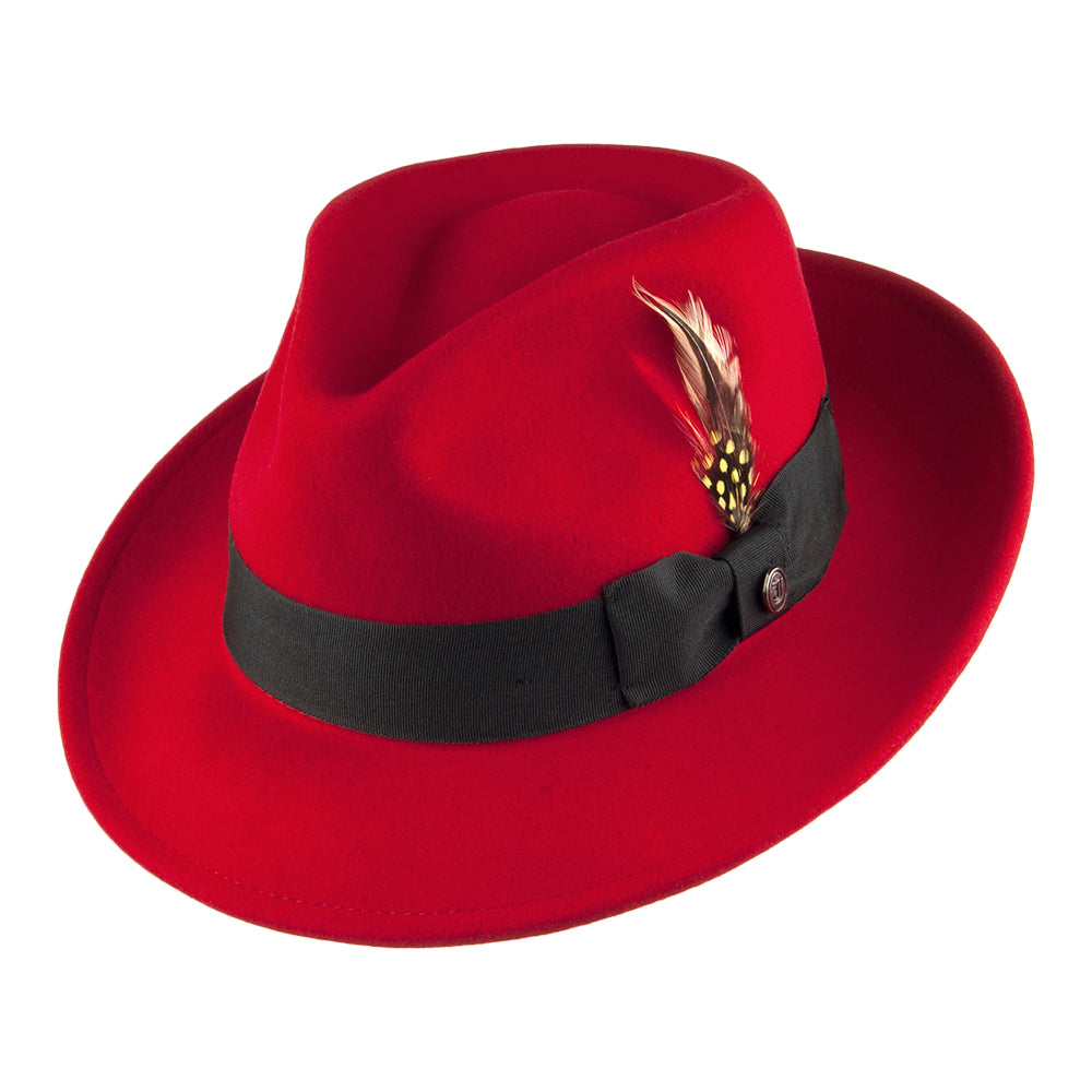 Chapeau Fedora en Laine Feutrée Déformable C-Crown rouge JAXON & JAMES