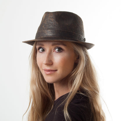 Chapeau Trilby en Coton à Effet Usé marron JAXON & JAMES