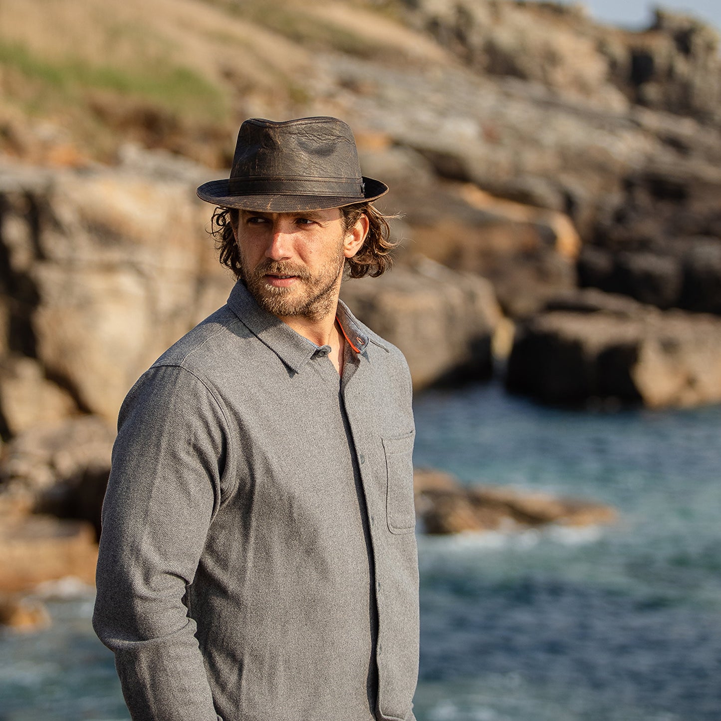 Chapeau Trilby en Coton à Effet Usé marron JAXON & JAMES