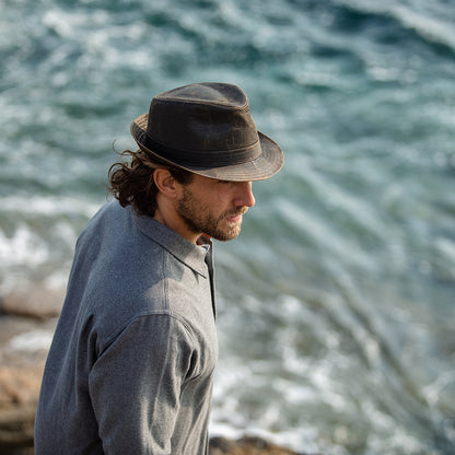 Chapeau Trilby en Coton à Effet Usé marron JAXON & JAMES