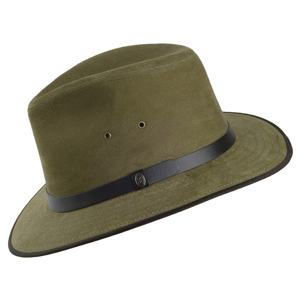 Chapeau Fedora Safari en Cuir Nubuck olive JAXON & JAMES