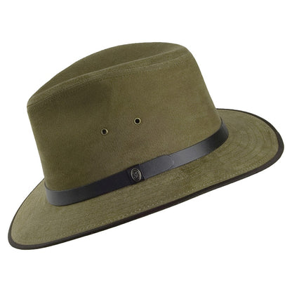 Chapeau Fedora Safari en Cuir Nubuck olive JAXON & JAMES