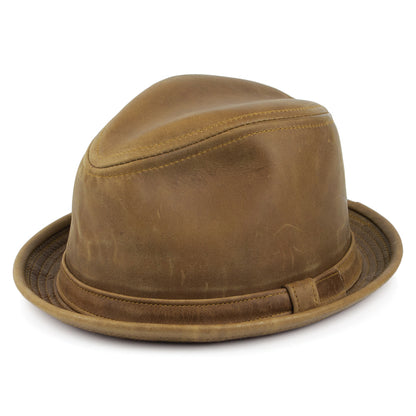 Chapeau Trilby en Cuir Vintage marron NEW YORK HAT COMPANY