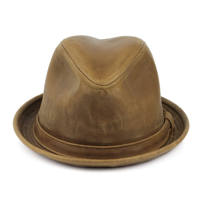 Chapeau Trilby en Cuir Vintage marron NEW YORK HAT COMPANY